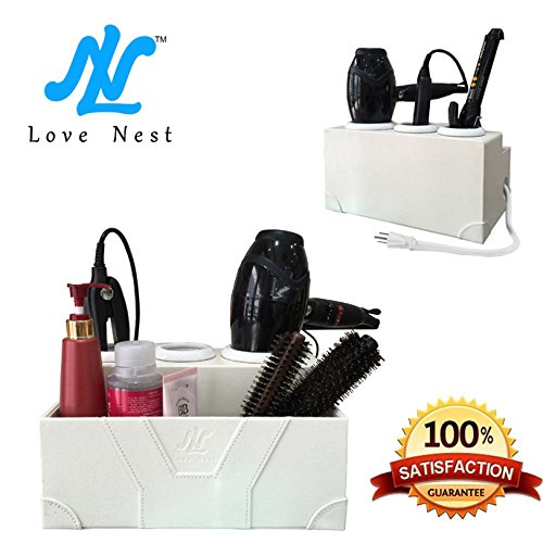 Love Nest Hair Dryer Holder, Hair Dryer Organizer Rack Stand,White Personal Snake PU Leather Ceramic Countertop Hair Styling Storage Chest Station Bathroom Washroom Accessories Storage Organizer Set