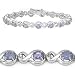 3.10 Carat Natural Tanzanite Ovals & Diamond Silver Bracelet