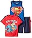 DC Comics Boys' 3 Piece Batman and Superman T-Shirt Muscle Tee and Shorts Set