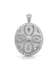 Bling Jewelry Oval Vintage Style Teardrop Cutout CZ Locket Pendant 925 Sterling