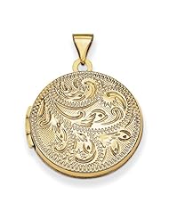 14k Yellow Gold 20mm Round Fully Scroll Hand Engraved Locket. Metal Wt- 1.85g