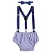 Baby Boys Cake Smash Outfit First Birthday Bloomers Bowtie Adjustable Y Back Suspenders Clothes set Royal Blue Striped One Size