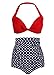 High Waist Retro Bikini Swimsuit Swimwear with Dark Blue Polka Dot Bottom and Red Top