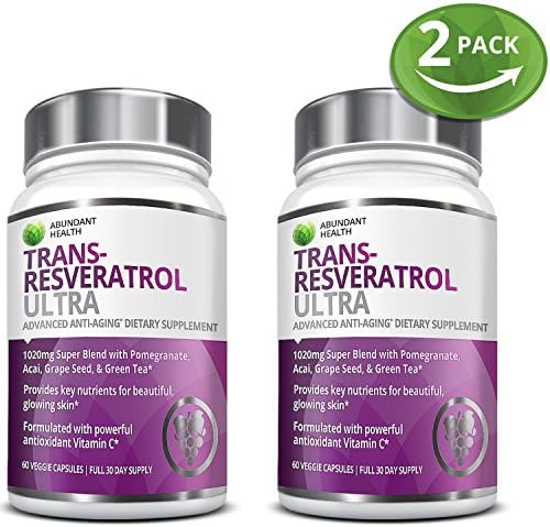 2 Bottle Bundle - Save an Extra 10% - TRANS-RESVERATROL ULTRA - 60 Capsules - Anti-Aging Super Blend Supplement with Green Tea, Acai, Grape Seed Extract, and Antioxidant Vitamin C