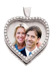 14k Yellow Large Diamond Heart Photo Pendant Picture Charm - 1.26 inch x 1.26 inch