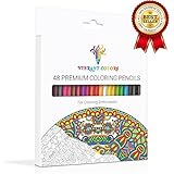 VIBRANT COLORS 48 Colored Pencils Set For Adult Coloring, Rich Watercolor Pencils with A Brush & BONUS Coloring Book! Ready To Use Pre-Sharpened Pencils For EASY ART CREATION.