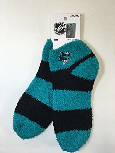 San Jose Sharks NHL Teal and Black Fuzzy Stripped Soft Socks