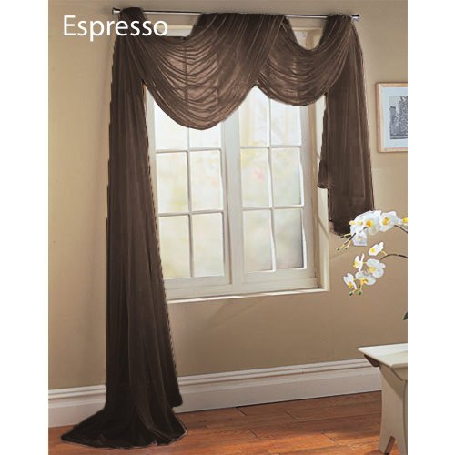 Solid Coffee Espresso Sheer Scarf Valance with Rod Pocket 216 Long