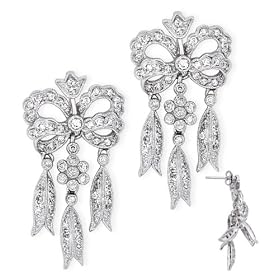 Regal Bow Design C.Z. Diamond (.925) S/S Dangling Earrings (Mothers Day Sale)