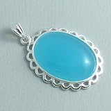 Silver Plated Aquamarine Pendant with Doiley Frame - Ladies Necklace Charm with March Birthstone (1.5 inch)