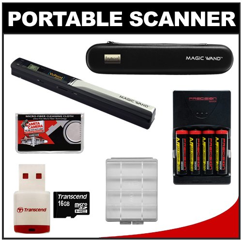 VuPoint Magic Wand Photo & Document Portable Scanner (PDS-ST410-VP) + Deluxe Carrying Case + 16GB microSD Card & Reader + Rechargeable Battery Kit