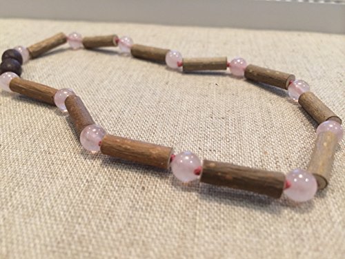 Eczema Hazelwood 13 Inch Necklace Rose Quartz Pink for babies baby infant toddler bub for Gut issues; Eczema, Colic, Reflux, GERD, heartburn, and ulcers. 33-34 cm