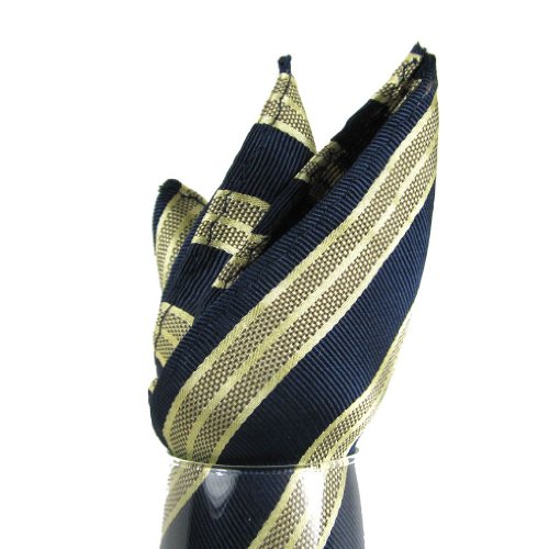 Men's - Navy - Gold - Woven Silk Pocket Square