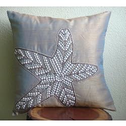 Starfish Sparkle - Decorative Pillow Covers - Silk Pillow Cover Embellished with Beads & Sequins