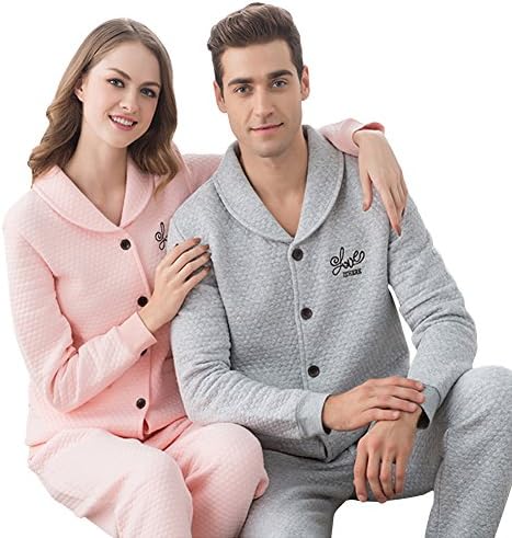Termans Casual Cotton Matching Couples Thick Winter Loungewear Pajama Set Grey Large
