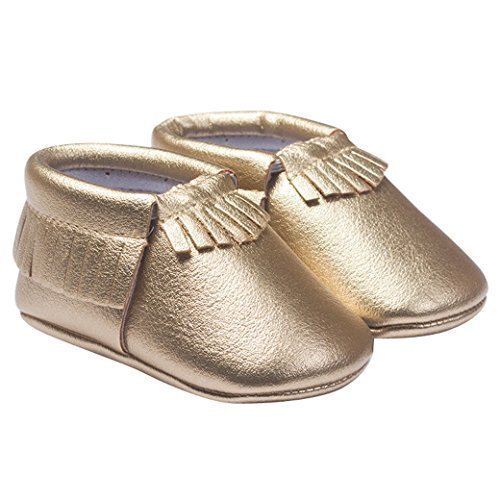 TANGDA Infant Baby Toddler Newborn Leather Soft Sole Tassel Pre-Walkers Shoes Moccasins Slip-on Crib Shoes Golden Size 13