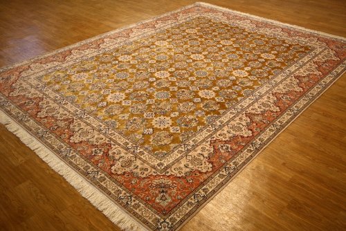 9’9 x 13’0 Olive Persian Hand Knotted Silk Nain