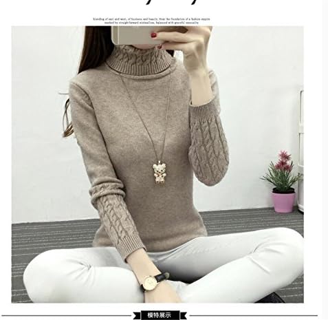 Changde360 Warm Winter Autumn Twisted Flowers Knitted Sweaters Warm Thincken Turtleneck Pullover Long Sleeve Women Sweater KhakiM Soft