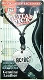 AC/DC - Guitar Pick Shaped Necklace with Genuine Leather Cord