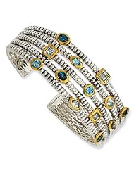 Sterling Silver and 14K Gold Blue Topaz Cuff Bracelet