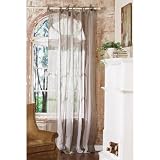 Linen and Cotton Tie Tab Curtain, Beige and White
