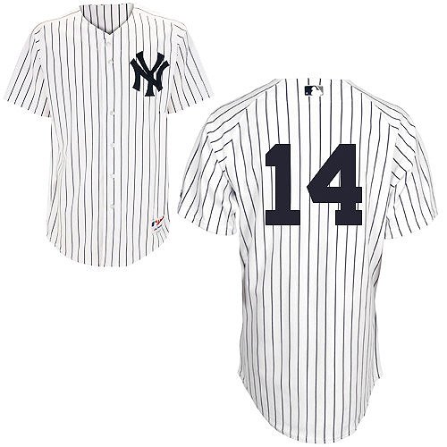 MLB Men's New York Yankees Curtis Granderson Six Button Authentic Home Jersey (Wht/Nvy Pinstrps, 40/Medium)