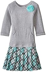 Girls Polyester/Spandex/Knit Sweater Lace Pleated  Long Sleeves Dropped   Waistline Plaid Print  Dress With Rhinestones