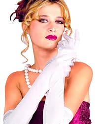 Red, Black or White Ruffled Long Gloves - Black