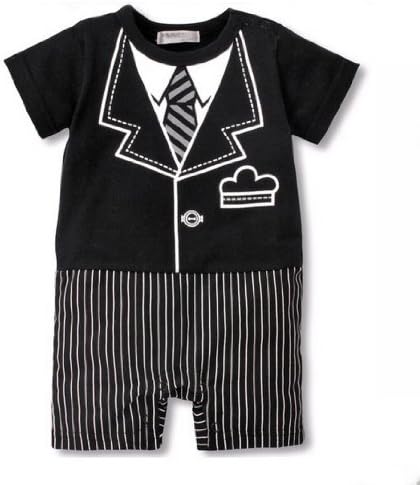 3-24m Baby Boy Tuxedo Print Black & White Romper Onesie Weddin