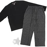 Black and Gray Henley-Style Flannel Pajamas for Men