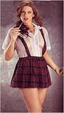 Plus Size School Girl Costume with Sheer Button Front Shirt in White/Red Plaid 1x 2x 3x