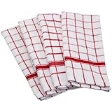 DII 100% Cotton, Machine Washable, Basic Everyday, Terry, Kitchen Dishtowel, Ultra Absorbant, Windowpane Design, 16 x 26" Set of 4- Red