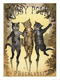 Tabby Polka a Trio of Cats with Arms Linked Dance a Polka by Moonlight Art Giclee Poster Print, 36x48