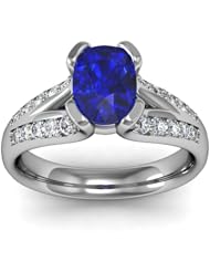 1.31ct Solitaire Oval Blue Sapphire Ring Diamond Accents 14KWG 7x5 mm AGI Certified Freeform design