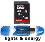 4GB SDHC SD 4 GB Sandisk Ultra Speicherkarte für Samsung HMX-H200/HMX-H300/SMX-C20/SMX-F40/SMX-F400/HMX-E10/HMX-U20/Canon LEGRIA FS 306 DVC/HF M306 AVCHD/HF S20 AVCHD/HF R16 AVCHD/Kodak PlaySport Waterproof Pocket/Zi8 Pocket/Zx5 PlaySport/Sony HDR-CX130EB/HDR-XR550VEB/HDR-CX305EB/HDR-CX130ES/DCR-SX85ES SD/HDR-CX115EL/Aiptek AHD A100/3D i2 HD/AHD H350/AHD Z700/H5extreme/AHD H250/GoPro HD Helmet HERO Set/Motorsports HERO Set/Panasonic HDC-SD80EG-T/HDC-SD800EGK/HDC-TM900EGK/HDC-SD40EG-W/SDR-T70EG-K/HDC-SD909EGK/HDC-SD99EG-K/JVC GZ-HM 330 SEU/GZ-HM440REU/GZ-HM 330 BEU/Toshiba Camileo X100 + Lights and Energy Micro USB SDHC Reader