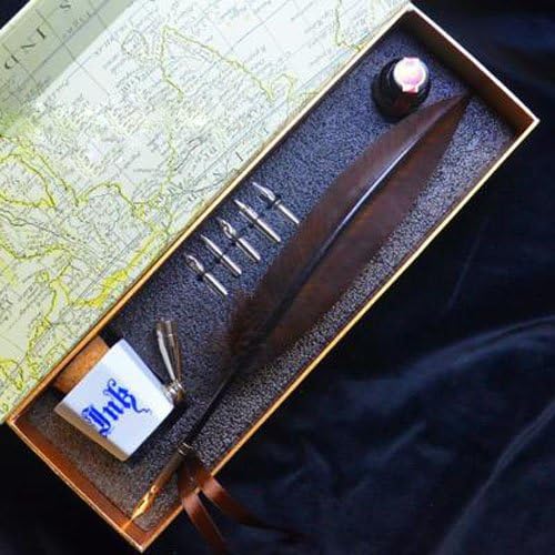 MEGAZON Hand Carved Feather Pen Retro Quill Pen Set ,Brown Feather Quill Pen,Harry Potter Writing Quill Pen (BROWN)