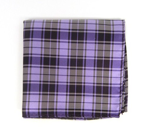 100% Silk Woven Eggplant and Lavender Summer Plaid Pocket Square