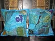 2 Blue Gujrati Embroidered Sari Toss Pillow Cushion Covers