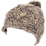 New Hand Knit Cable Removable Pom Pom Ski Beanie Hat Purple Smal Medium