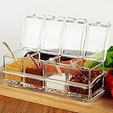 ME.FAN™ Clear Seasoning Rack Spice Pots - 4 Piece Acrylic Seasoning Box - Storage Container Condiment Jars - Cruet with Cover and Spoon