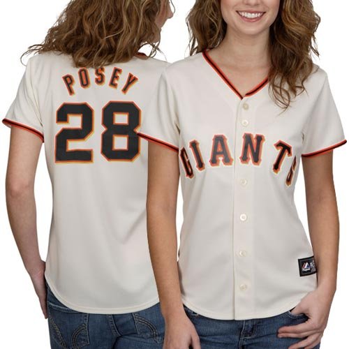 MLB Women's San Francisco Giants Buster Posey Ivory Home Short Sleeve 5 Button Synthetic Replica Baseball Jersey Spring 2012  (Ivory, XX-Large)