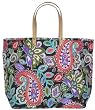 Cotton Canvas Paisley and Flowers Shore Bag with Leather Handles 22"L x 13.5"H