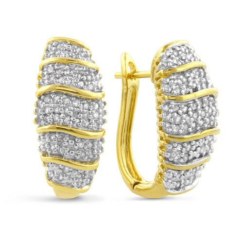 0.50 Carat Diamond Sterling Silver Gold Plated Hoop Earrings