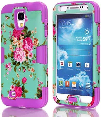 S4 Case,samsung galaxy s4 case,phone cases for samsung galaxy s4,By Ezydigital,2in1 Hybrid High Impact Hard Colorful Spring Flowers Pattern + Sky Silicone Case Cover For Samsung Galaxy S4 i9500 iV in Purple Color