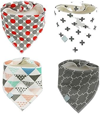 YIGU Baby Bandana Bibs,Unisex 4 Pack Bib - Best for Babies Drooling, Teething and Feeding - 100% Soft Cotton &amp; Waterproof Fleece Backing. Perfect Baby Shower Gift Set for Boys &amp; Girls