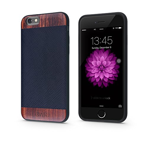 iATO Vesco Slim Leather and Wooden Overlay on Polycarbonate Case for Apple iPhone 6/6S Plus