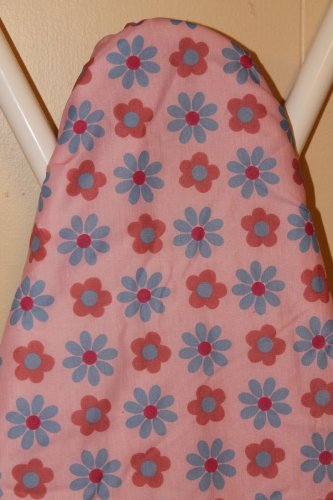 Checkys Deals Pink with Pink and Blue Flowers Ironing Board Cover and Fiber Pad Fits Boards 14" X 48"
