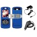 PCMICROSTORE Brand Motorola RIZR Z3 Rubberized Dark Blue Snap-on Crystal Case Cover with Removable Ratcheting Belt Clip - Bundled with 12v Rapid Premium Car Charger and Home Travel Wall AC Adapter Charger