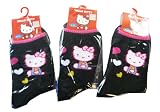 Sanrio Hello Kitty Girls Black Socks (3pairs) - Hello Kitty 3pc Black Socks