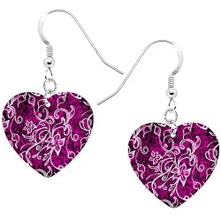 Heart Pink Graffiti Pink Hibiscus Earrings